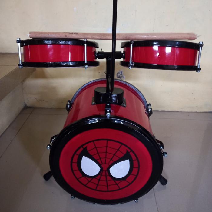 Gambar Drum set anak/Drum anak/Drum set mainan anak - spayderman, 14inc+nama anak dari home made bumiayu undefined Tokopedia