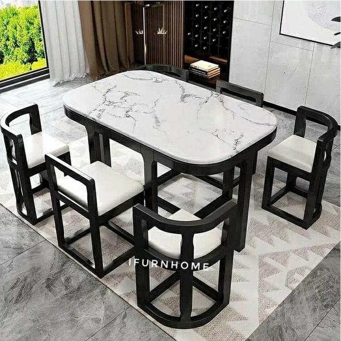 Gambar Set meja kursi Cafe Marmer Kayu Jati /Meja Makan dari ifurnhome undefined Tokopedia