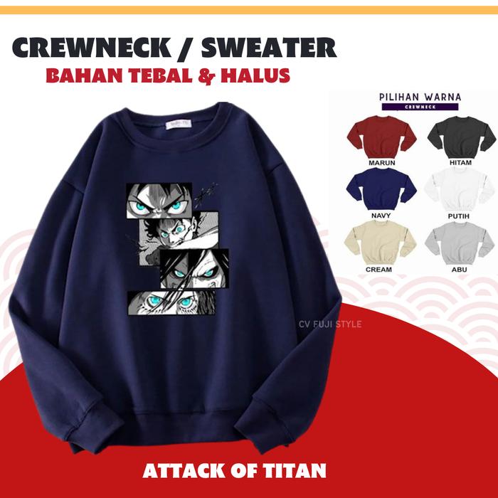 Sablon Produk Viral Sweater Crewneck Anime Attack On Titan Jepang
