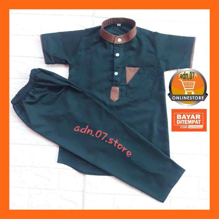 Gambar setelan baju koko muslim takwa anak laki laki lengan pendek bhn toyobo - hijau botol, 10 dari adn.o7.store undefined Tokopedia