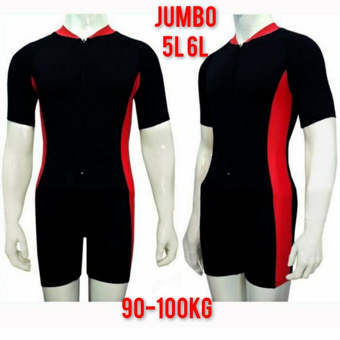 Gambar Baju Renang Pria Dewasa Lengan pendek Ukuran Jumbo / Baju Diving Jumbo - hitam lis merah, 6L dari Cemara Swim undefined Tokopedia