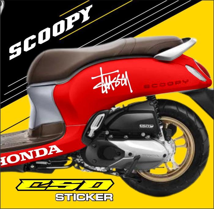 Gambar Sticker CUTTING Sticker Honda Scoopy "STUSSY" bisa untuk motor lain - Putih dari CSD Sticker undefined Tokopedia