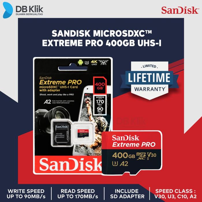 Micro SD SanDisk Extreme Pro SDXC 400GB 170MB/s with Adapter
