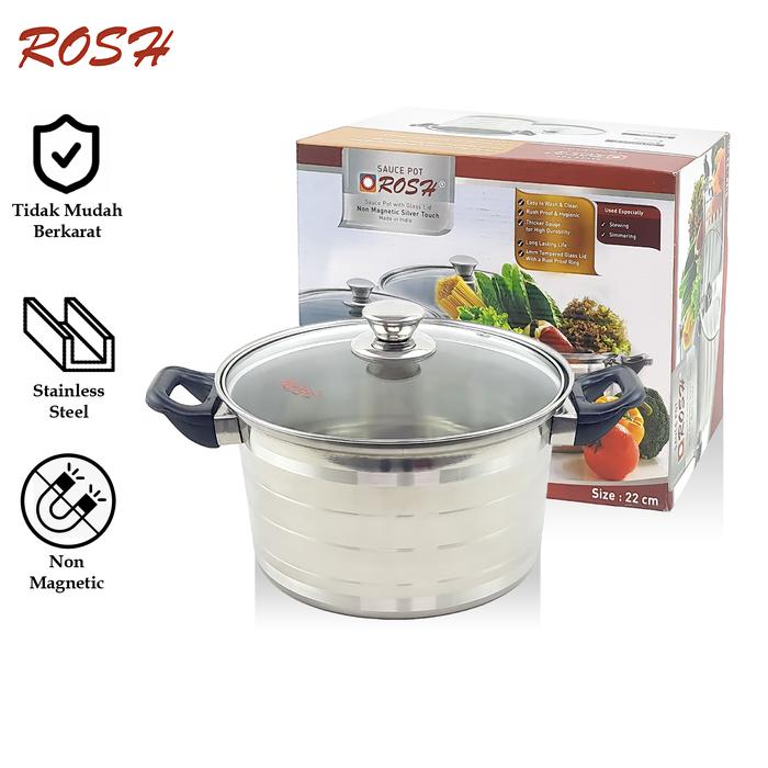 Gambar ROSH Panci Masak Stainless Steel Dengan Tutup Kaca ROS - 22 cm dari Rosh Kitchen undefined Tokopedia
