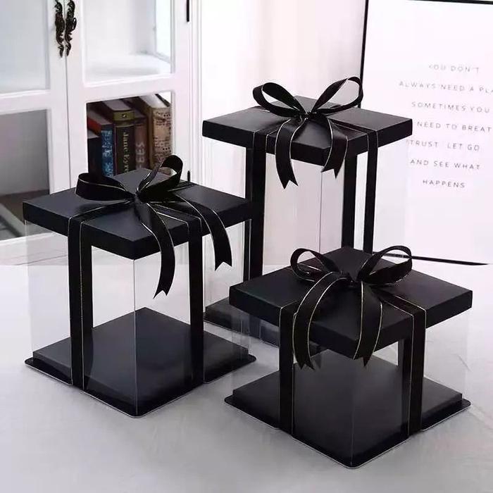 Gambar CAKE BOX MIKA TRANSPARAN JUMBO 43 X 40 CM KOTAK KUE MIKA GIFT BOX - BLACK dari KawanBakingku undefined Tokopedia