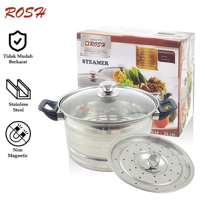 Gambar ROSH Panci Masak Stainless Steel Dengan Steamer ROS - 24 cm dari Rosh Kitchen undefined Tokopedia
