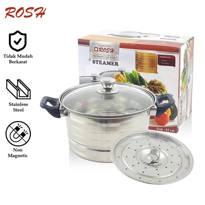 Gambar ROSH Panci Masak Stainless Steel Dengan Steamer ROS - 22 cm dari Rosh Kitchen undefined Tokopedia