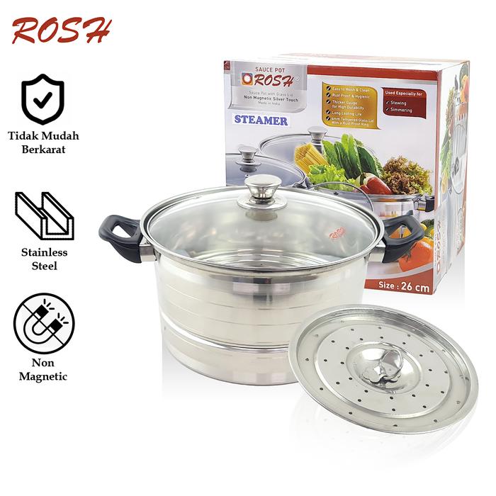 Gambar ROSH Panci Masak Stainless Steel Dengan Steamer ROS - 26 cm dari Rosh Kitchen undefined Tokopedia