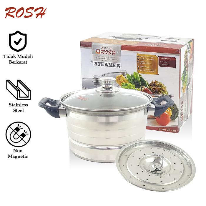 Gambar ROSH Panci Masak Stainless Steel Dengan Steamer ROS - 20 cm dari Rosh Kitchen undefined Tokopedia