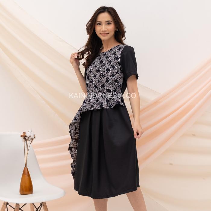 Gambar KI Dress Maya Batik Kombinasi Katun Kawung Hitam - Hitam, 4 dari KainIndonesiaco undefined Tokopedia