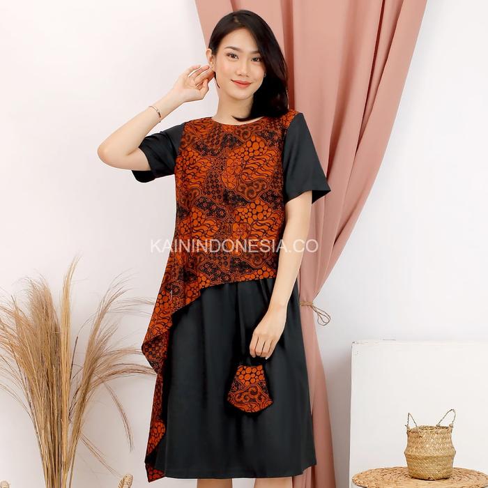 Gambar KI Dress Maya Batik Kombinasi Katun Kia Coklat - Cokelat, 4 dari KainIndonesiaco undefined Tokopedia