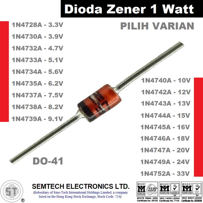 Lot De Diodes Zener 1W - Référence 1N47 - Différentes Tensions (3.3V à 56V) - Format DO-41 - Neuf