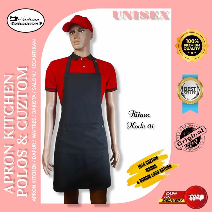 Gambar Celemek Apron Kitchen Waitres Barista Barbershop, Celemek Masak Unisex Alll size drill 42 Pilihan Warna Abu Biru - 01 hitam, ALL SIZE UNISEX dari hadriancollectionstore undefined Tokopedia