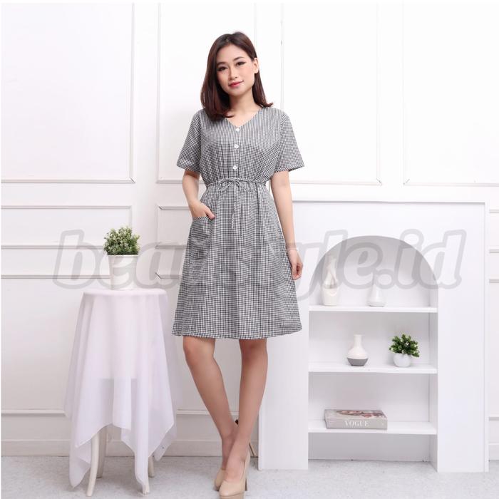 Gambar Piyama Daster Home Dress Katun Jepang Premium Kotak Kotak - Hitam dari beaustyle undefined Tokopedia