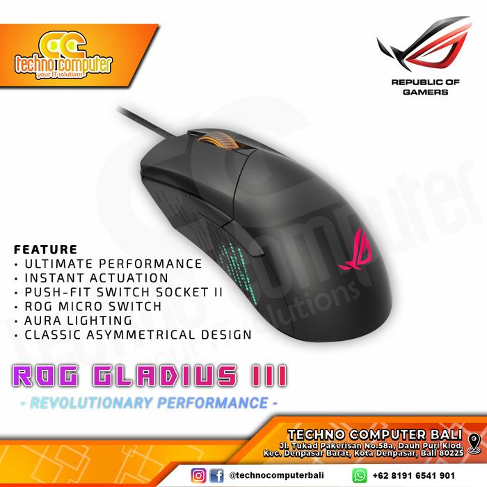 Gambar MOUSE GAMING ASUS ROG GLADIUS III - Classic Asymmetrical Gaming Mouse dari Techno Computer Bali undefined Tokopedia