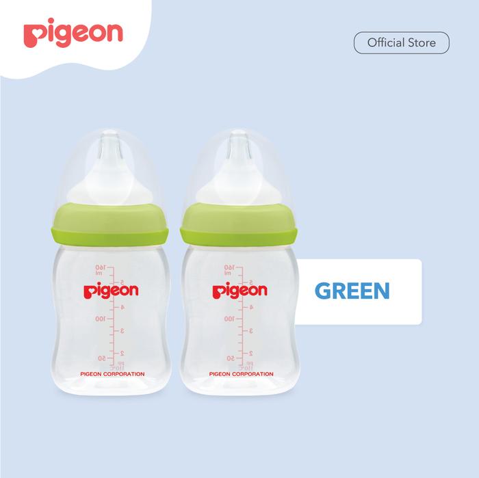 Gambar Pigeon Twin Pack Bottle Wide Neck 160Ml W/ P-Plus Nipple - Green dari Pigeonbabyindonesia undefined Tokopedia