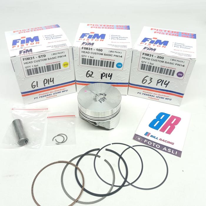 Gambar PISTON KIT FIM31 PIN 14 HEAD CUSTOM SIZE 61 62 63 MM - 62.5 MM dari Bill racing undefined Tokopedia
