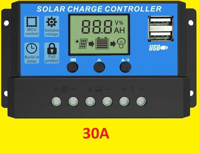 EVGATSAUTO PWM Solarladeregler – 10/20/30/40/50/60 A, 12/24 V Automatisch, LCD, USB-Ausgang – Für Solarpanels Mit Überlastschutz