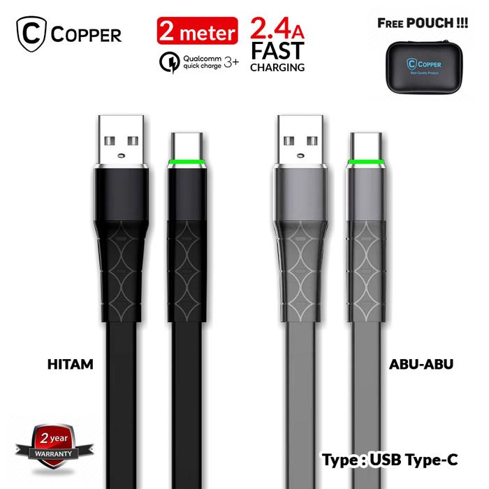 Gambar COPPER Kabel Data High Speed EXTENSIVE (Type-C) QC 3.0 (up to 3.4 A) - Abu-abu dari Copper Indonesia undefined Tokopedia