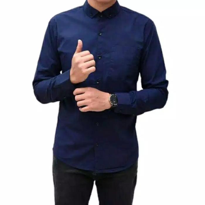 Gambar Kemeja Polos Pria Lengan Panjang Warna Hitam Navy Marun Putih - Navy, M dari putratribarry undefined Tokopedia