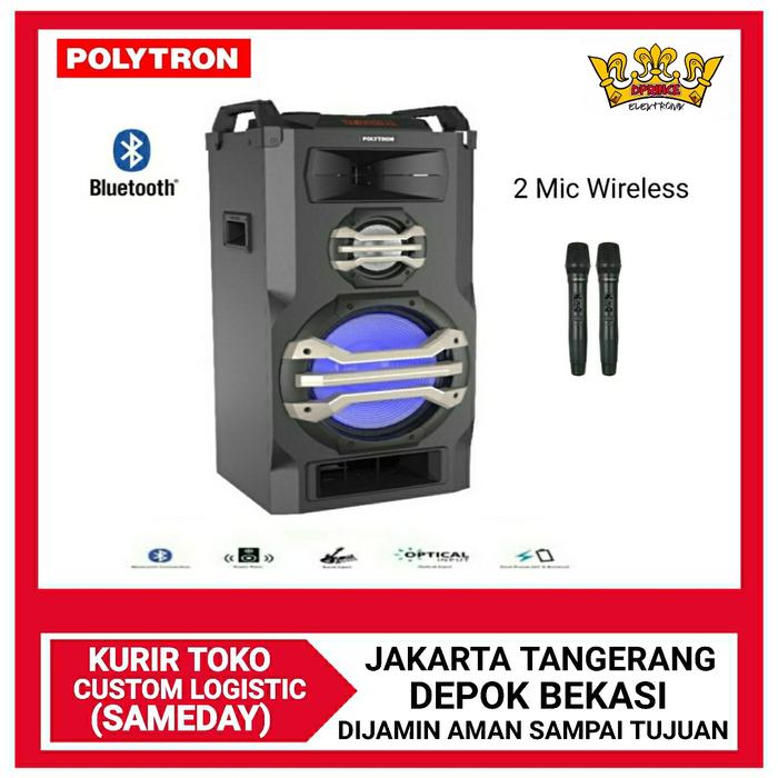 Gambar POLYTRON Portable Speaker Bluetooth + Mic Wireless 2pc PTS 12K15 - NO BUBBLE WRAP dari DPRINCE undefined Tokopedia