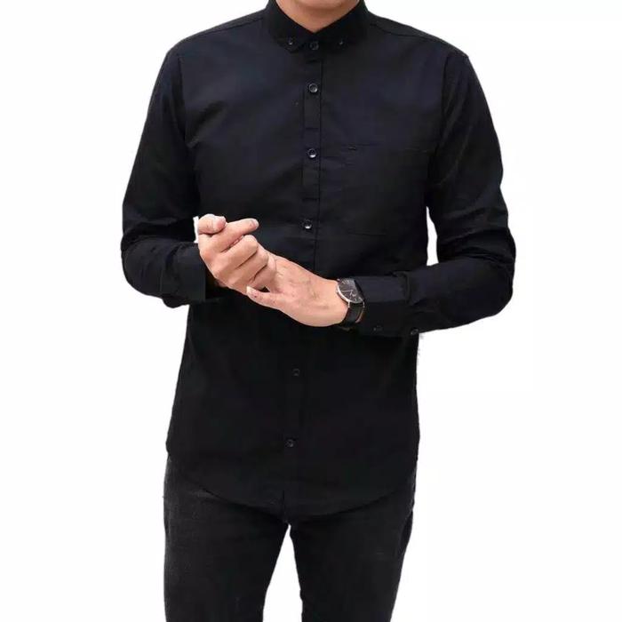 Gambar Kemeja Polos Pria Lengan Panjang Warna Hitam Navy Marun Putih - Hitam, M dari putratribarry undefined Tokopedia