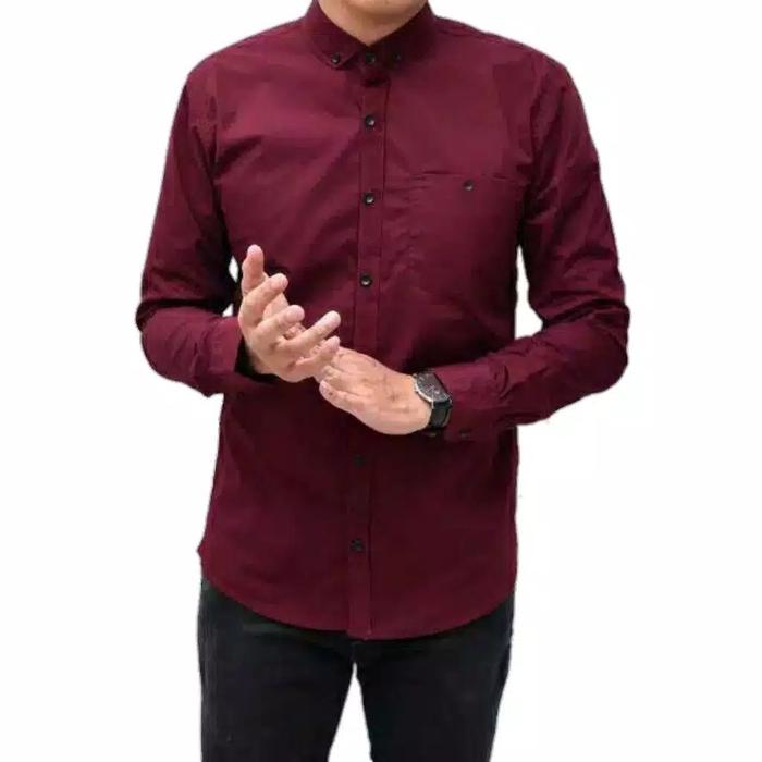 Gambar Kemeja Polos Pria Lengan Panjang Warna Hitam Navy Marun Putih - Merah, XL dari putratribarry undefined Tokopedia