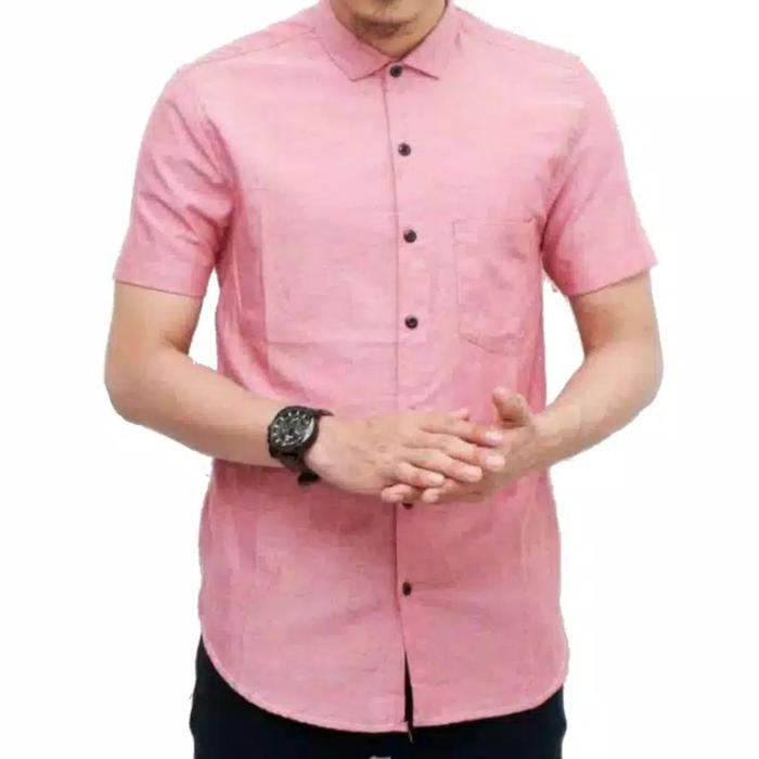 Gambar Kemeja Polos Pria Lengan Pendek Hitam Putih Marun Navy - Merah Muda, XL dari putratribarry undefined Tokopedia