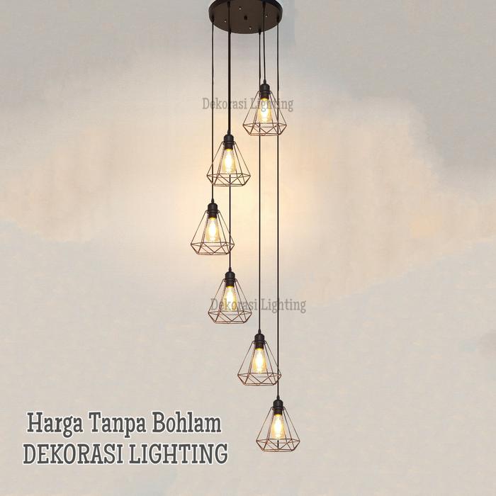 Gambar Lampu gantung void tangg 6in1 minimalis 6 lampu model diamond Lighting - Body gold dari DEKORASI LIGHTING undefined Tokopedia