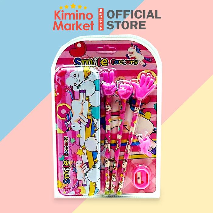 Gambar Alat Tulis Set Unicorn Pink Kotak Pensil Pensil Peruncing Penghapus dari Kimino Market undefined Tokopedia