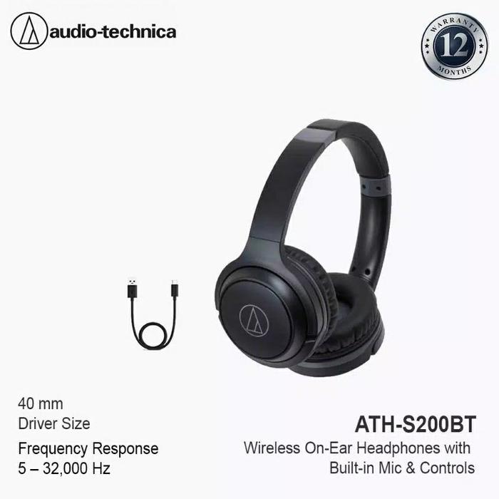 Audio Technica ATH-S200BT Wireless Over-Ear Headphones Original Hitam