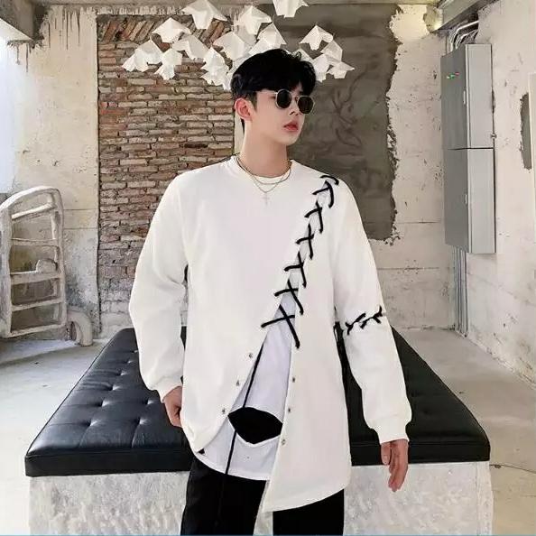 Gambar Switer Tali Unisex pria wanita Ulzang Fashion Korea Ootd Streetwear Hy - Putih, M dari kay el shop undefined Tokopedia