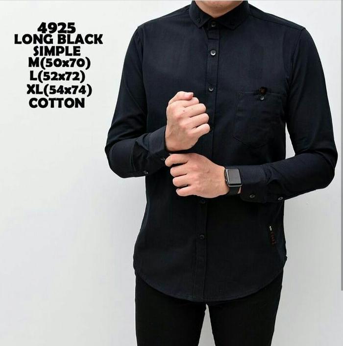 Gambar Baju Kemeja pria kasual polos hitam putih lengan PANJANG hem baju pria - Hitam, XL dari Althafa undefined 5 Tokopedia