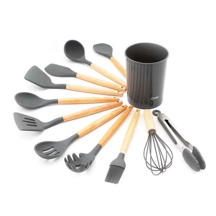Gambar CYPRUZ Spatula Silikon Set Gagang Kayu Premium 12 Pcs - Soft Pink dari rantang online official undefined 5 Tokopedia