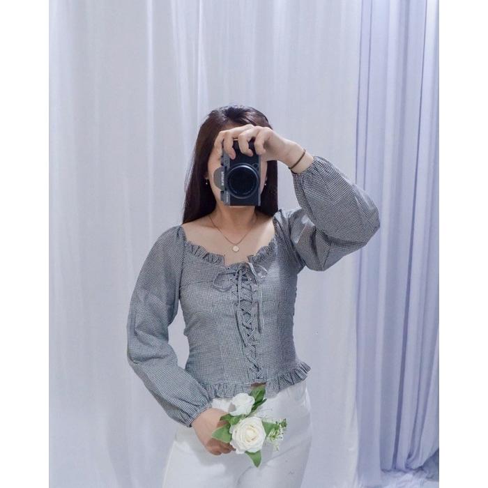 Gambar Kimmy Blouse Tali Sabrina Fashion Wanita Long Sleeve - Black dari Jacolyn undefined Tokopedia