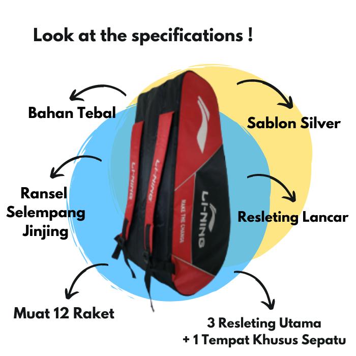 Gambar Tas Raket Badminton Lining 3 Resleting - Merahh dari cikal bag undefined Tokopedia