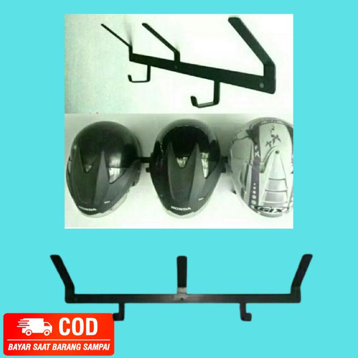 Gambar Rak Gantung Dinding Tempat Helm Motor Isi 3 / Helmet Holder Rack Besi - Hitam dari DAPUR MOM'S undefined Tokopedia