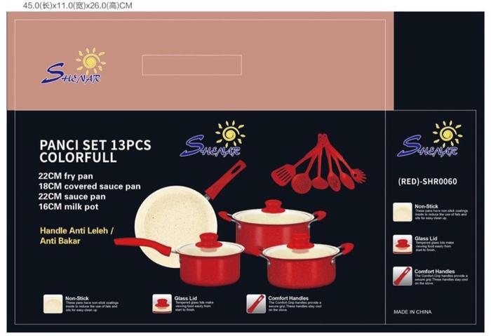 Gambar SHENAR, Cookware Panci Set 13 pcs - Panci Set Spatula Teflon - Merah dari ELISA SHOP undefined Tokopedia