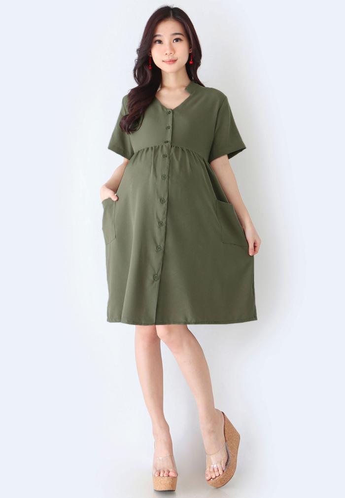 Gambar Eve Maternity Lucy Dress Baju Hamil Menyusui FDD031 - Hijau dari Eve Maternity Store undefined Tokopedia