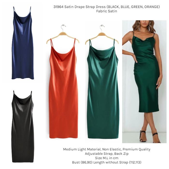 Jual Satin Drape Strap Dress (BLUE 