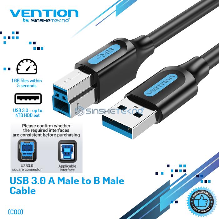 Gambar Vention Kabel Data USB 3.0 A Male to B Male Printer Media Player Sound - Black COO, 0.5m dari Vention Authorized Store undefined Tokopedia