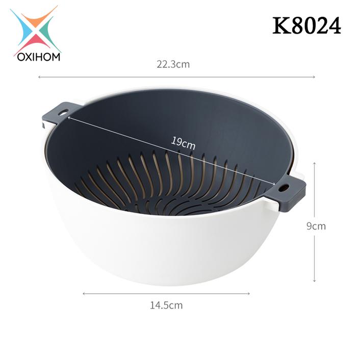 Gambar Oxihom Mangkok Baskom Saringan Ganda Cuci Buah Sayur Beras Drain Basket Plastik - K8024 Abu dari Oxihom undefined Tokopedia