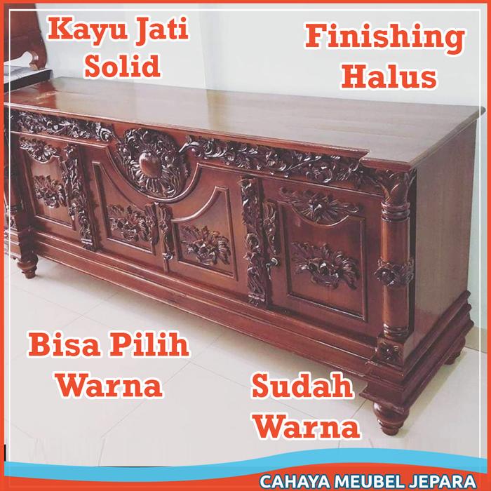 Gambar Lemari Buffet Ukir Kayu Jati Jepara Bufet Ruang Tamu Untuk Pajangan - BELUM WARNA dari Cahaya Meubel Jepara undefined Tokopedia