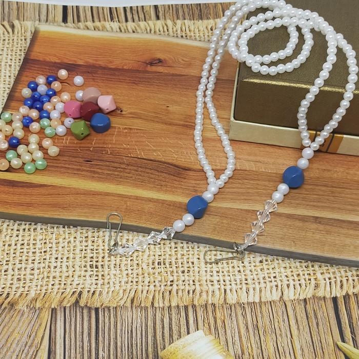 Gambar tali kalung masker manik strap kalung masker double layer fashion - putih - biru dari velvetshop undefined Tokopedia