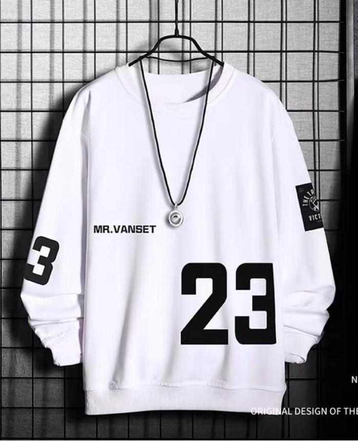 Gambar Baju Atasan Pria Lengan Panjang Kaos Cowok Fashion Motif 23 Kekinian - Putih, M dari queenlabell undefined Tokopedia