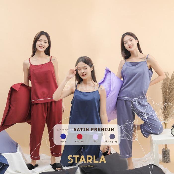 Gambar BAJU TIDUR DEWASA PIYAMA WANITA PAJAMAS SATEN SATIN STARLA ARTEMIS - Navy, All Size dari Jaya Hebat undefined Tokopedia