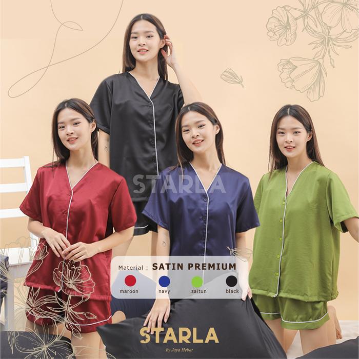 Gambar PIYAMA DEWASA BAJU TIDUR WANITA PAJAMAS SATIN MURAH DEMETER STARLA - Black, All Size dari Jaya Hebat undefined Tokopedia