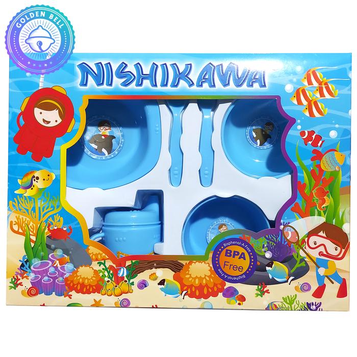Gambar Feeding Set - Paket Perlengkapan Makan Nishikawa Size Medium BPA Free - Biru dari Golden Bell undefined Tokopedia