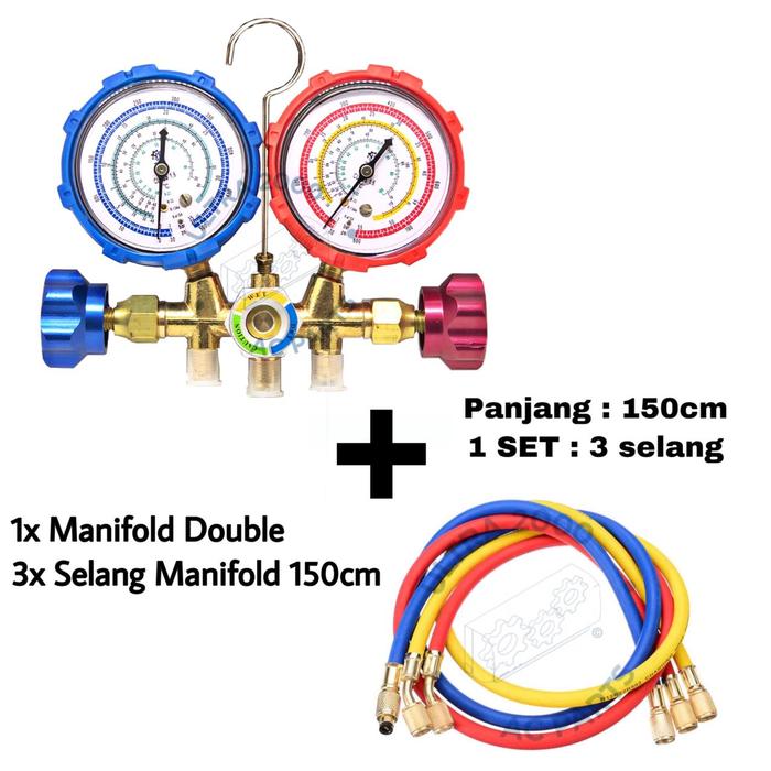 Gambar MANIFOLD DOUBLE GAUGE MULTI R22 R410a R32 R134 - SELANGR22 150CM dari ULTRA 2000 undefined Tokopedia