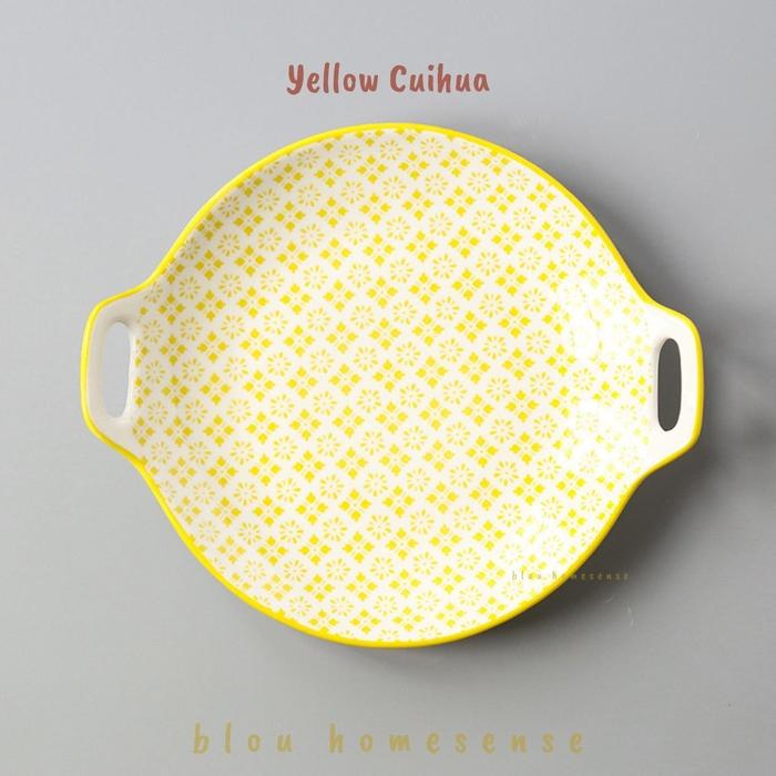 Gambar Piring keramik bulat gagang telinga Jepang Japanese style simple unik - Yellow Cuihua dari Blou Homesense undefined Tokopedia